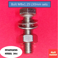 Screw set ชุดน็อตหกเหลี่ยม เบอร์12 M8 เกลียวยาว30มม.  #เกลียวมิล1.25  วัสดุสแตนเลส 304 (1ถุง5 ชุด)