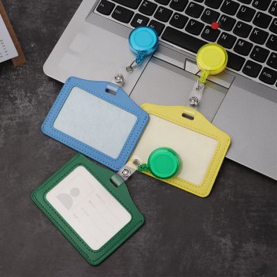 【CW】12 Colors Office Supplies Identity Tag Worker ID Card Holder Badge Case Shell with Retractable Reel