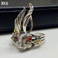 BOCAI {Xixi Ornamering} BOCAI S925แท้แหวนทำมือกระต่ายแครอทผู้หญิงปรับได้เปิดความคิดสร้างสรรค์ส่วนบุคคลของขวัญคู่