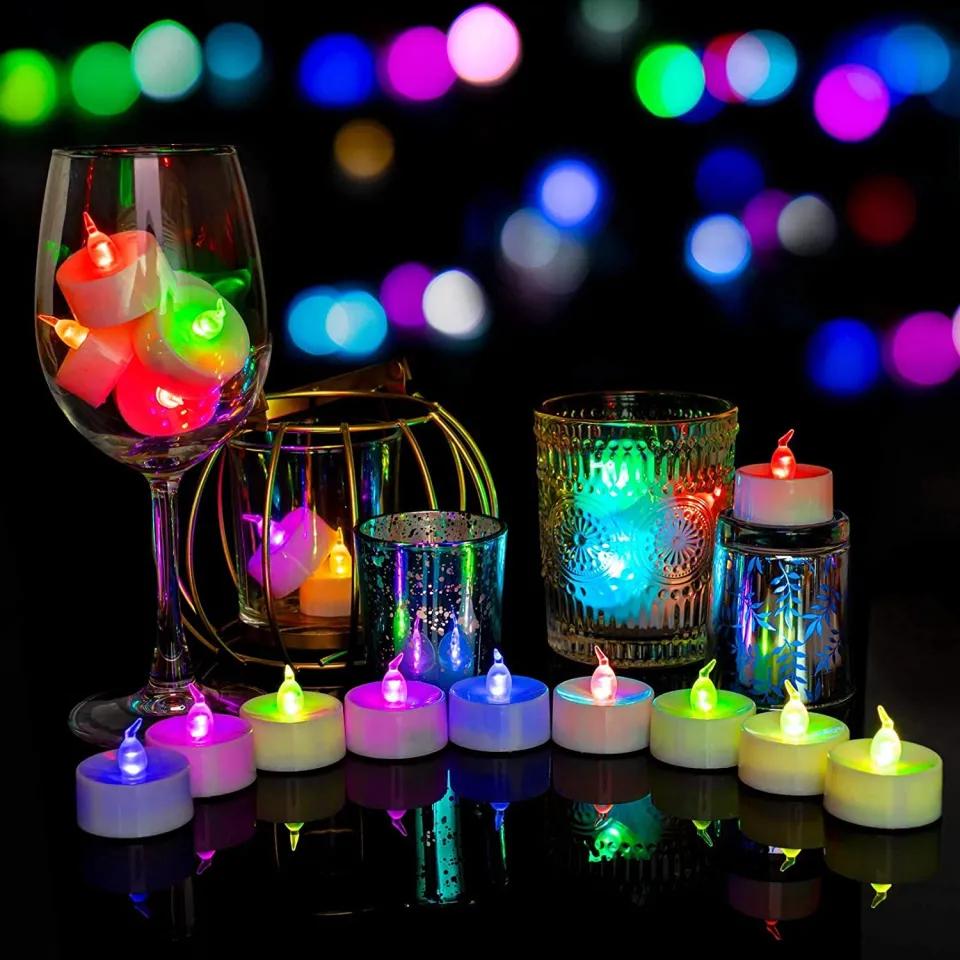 Color Changing Tea Lights Bulk Battery Operated Flameless Colored Tealights Long Lasting LED Flickering Fake Candles for Christmas Halloween Home