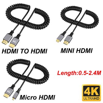 4K 60HZ 0.5-2.4M Micro mini HDMI kompatibel dengan HDMI minihhdmi microled ekstensi kabel Spiral fleksibel colokan Male ke Male