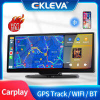 EKLEVA 10.26 "กล้องติดรถยนต์กล้องถอยหลัง Wifi Carplay &amp; Android Auto 4K การนำทาง GPS DVR แดชบอร์ดเครื่องบันทึกวีดีโอเลนส์คู่สนับเข่า24H