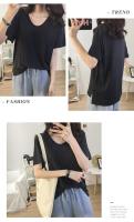 เสื้อยืด คอกลม  (สีดำ)(Solid Color Foundation Color T-shirt Short Sleeve Clothes 2019 New Style Loose Korean-Style Bottoming Shirt Top Tide Women T-shirt)