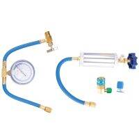 Air Conditioner A/C Oil Injector Tool R134A Low Side Quick with Gauge Refrigerant Inflation Hose R12 R134A Adapter