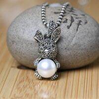 FNJ 925 Silver Natural Freshwater Pearl Pendant for Jewelry Women Original Pure S925 Sterling Silver Pendants MARCASITE Rabbit