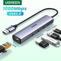 Ugreom พอร์ต USB อีเตอร์เน็ต USB USB3.0แลน1000Mbps,RJ45 USB อะแดปเตอร์อีเทอร์เน็ตฮับ USB สำหรับแล็ปท็อป Xiaomi การ์ดเน็ตเวิร์กอีเทอร์เน็ตกล่อง Mi วินาที