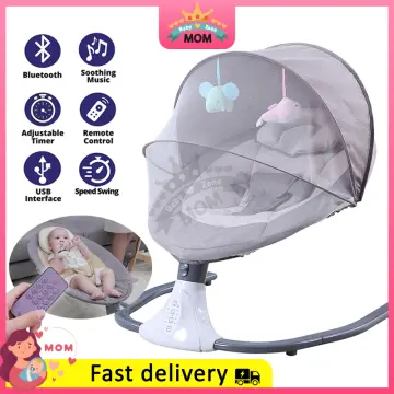 Electric Baby Crib Cradle Bluetooth Music Infant Auto-Swing Bed Rocker