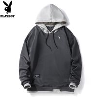 Playboy เสื้อกันหนาวลําลอง มีฮู้ด สีพื้น แฟชั่นฤดูใบไม้ร่วง สไตล์สปอร์ต สําหรับผู้ชาย