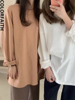 New 2022 Autumn Trend T-Shirts Oversized Solid Bottoming Long Sleeve Wild Korean Minimalist Style Tops T601