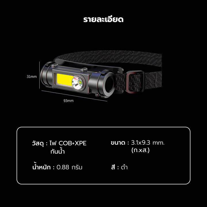 ไฟฉาย-led-สําหรับวิ่ง-ขี่จักรยาน-วิ่ง-ตกปลา-ตั้งแคมป์-เดินป่า-usb-น้ําหนักเบา-พร้อมส่ง-xln0443