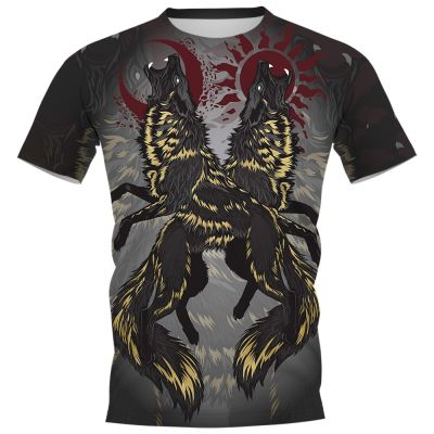 Viking Lovers T-shirts 3D Graphic Sun Moon Wolf T-shirts Fashion Casual Pullovers Tops Men Clothing XS-4XL