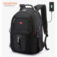 Crossten 17" Laptop Backpack Waterproof USB Charge Port Swiss-style Multifunctional Rucksack Schoolbag Mochila Hiking Travel bag