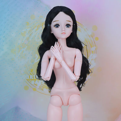 60CM BJD Doll 22 Movable Joint 4D Simulation Eyes 13 Long Curly Hair White Skin Naked Body Fashion Doll Change Makeup Girl Toy