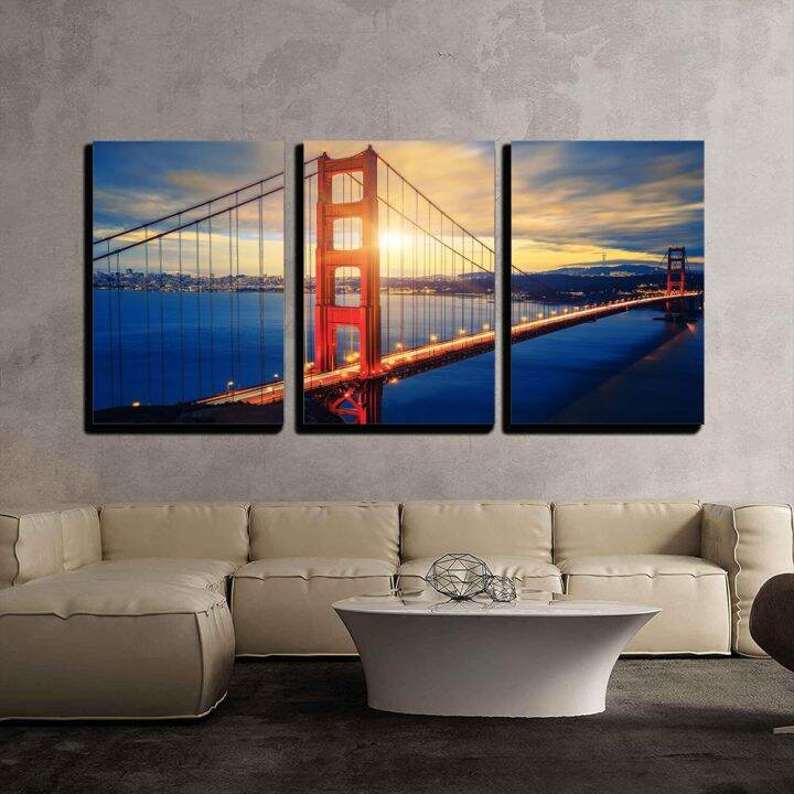 3 pieces Canvas Painting San Francisco Bridge Golden Gate Bridge Wall ...