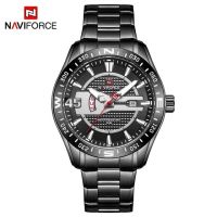 ⌚นาฬิกาควอตซ์กันน้ำนาฬิกาสำหรับเล่นกีฬาเหล็กเสื้อ NAVIFORCE แบรนด์หรูบุรุษบอกวันที่สัปดาห์นาฬิกาผู้ชาย