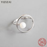 YIZIZAI 100% 925 Sterling Silver Korean Style Ring Shaped Freshwater Pearl Ring Suitable For Girls Adjustable Ring Party Jewelry