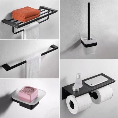 DOOKOLE Bathroom Accessories Hardware Set Towel Bar Toilet Paper Holder Towel Rack Hook Soap Dish Toilet Brush(Matte Black)