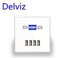 Delviz ที่ชาร์จช่องเสียบ Usb ติดผนังแผงคริสตัล4ช่อง3A Usb 5V 86มม. * 86มม. โทรศัพท์มือถือสี่เหลี่ยมแผงเพาเวอร์ซ็อกเก็ตเต้ารับสำหรับชาร์จ Usb