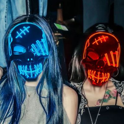 Halloween Horror Party Mask Ghost Skull LED Luminous Full Face Mask EL Wire Light  Disguise Mask