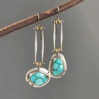 【CW】 2022 Vintage Tibetan Blue Zirconia Drop Earring Silver Color Blue Stone Statement Dangle Earrings for Women Boho Jewelry