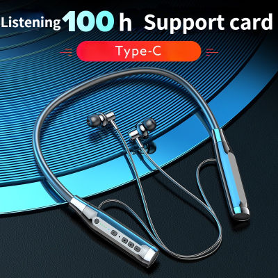 5.0 Bluetooth In-Ear Headphones Neck-Hanging Subwoofer Stereo Sports Headsets Support TF Card Wired Earplugs Wireless Earphones
