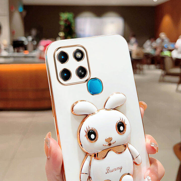 ybdเคสกระต่ายน่ารักสำหรับ-infinix-smart-6-x6511b-x6511-x6511e-เคสโทรศัพท์การ์ตูนขาตั้งกล้องแบบสามมิติเคสซิลิโคนแบบนิ่มฟรีสายคล้อง