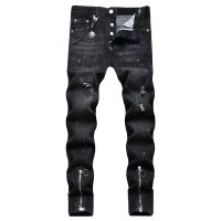 Dsquared2 Brand Mens Classic Black Jeans Mens Street Punk Fake Zipper Ripped D2 Denim Pants Casual Slim Pencil Denim Trousers