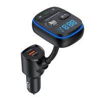 Spare Parts Bluetooth FM Transmitter for Car, Stronger HiFi Bass Microphone, PD 30W+QC 3.0 Adapter with 7 Colors LED