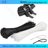 100Pcs 4mm Nylon Cable Ties Self-locking White Black Plastic Winding Cable Ties Fixed Cable 100 / 120 / 150 / 200 / 250 / 300mm Cable Management