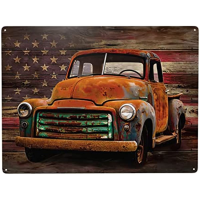 Lupeishop Vintage American Flag ป้ายโลหะดีบุก Wall Decor Retro รถบรรทุกเก่า USA Flag สไตล์ Plaque Sign Decor สำหรับ Man Garage Cafe Bar