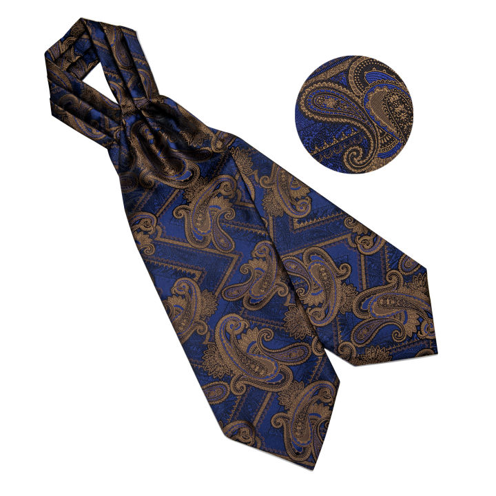 แฟชั่นผู้ชาย-ascot-tie-ผ้าไหม-vintage-navy-blue-paisley-ทอ-cravat-tie-แหวน5ชิ้นชุดสำหรับงานแต่งงานผ้าพันคอของขวัญอุปกรณ์เสริม