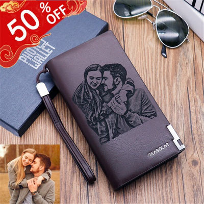 Women Men Long Zipper Wallet Clutch Personalized Custom Engraved Picture Text Photo Wristlet Wallets Christmas Gift Fathers Day
