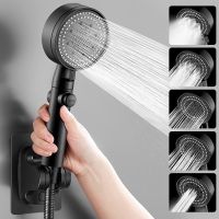 5 Mode Shower Head High Pressure One-Key Stop Water Saving Showerhead1.5m ABS Shower Hoseshower Head StandBathroom Accessorie