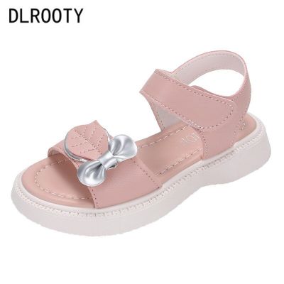 Summer Children Sandals Shoes Girls Bowtie Leaf Princess Kids Party Fashion Beach Hook &amp; Loop Flat Toddler Baby Soft Sole