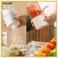 VERMILL 2pcs ปริมาณที่แม่นยำ เครื่องกดน้ำตาล ขวดแก้วใส่ของ ชนิดกด เครื่องเขย่าเกลือ แบบพกพาได้ สีขาวขาว กระปุกใส่เครื่องปรุง อุปกรณ์สำหรับห้องครัว