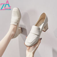 ZAZA Loafers ผู้หญิงเกาหลีรองเท้าส้นสูงรองเท้า Lady Office รองเท้าหนังสำหรับทำงาน2021ใหม่ คัชชูผู้หญิงดำ