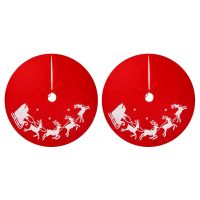 2 Pcs Christmas Tree Skirt - 39.4 Inches Large Tree Skirt with Santa and Reindeers Pattern for Xmas Holiday Decoration