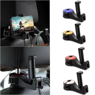 Car Headrest Hooks 2 In 1 Car Rear Seat Hidden Hook Universal Multifunction Phone Holder Car Hook Hanger Bracket Car Accessories