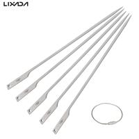 【LZ】♚  Lixada 5pcs 10 Polegada Flat Titanium Churrasco Espetos Outdoor Backyard Picnic BBQ Grilling Kabob Espetos BBQ Sticks com fio Anel