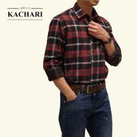 KACHARI พร้อมส่งฟรี เสื้อลายสก๊อต แขนยาว ผ้าคอตตอน สีแดง-ดำ