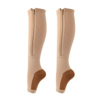 Zipper Compression Socks 1Pairs Calf Knee High Stocking Open Toe Compression Socks for Walking Runnng and Sports