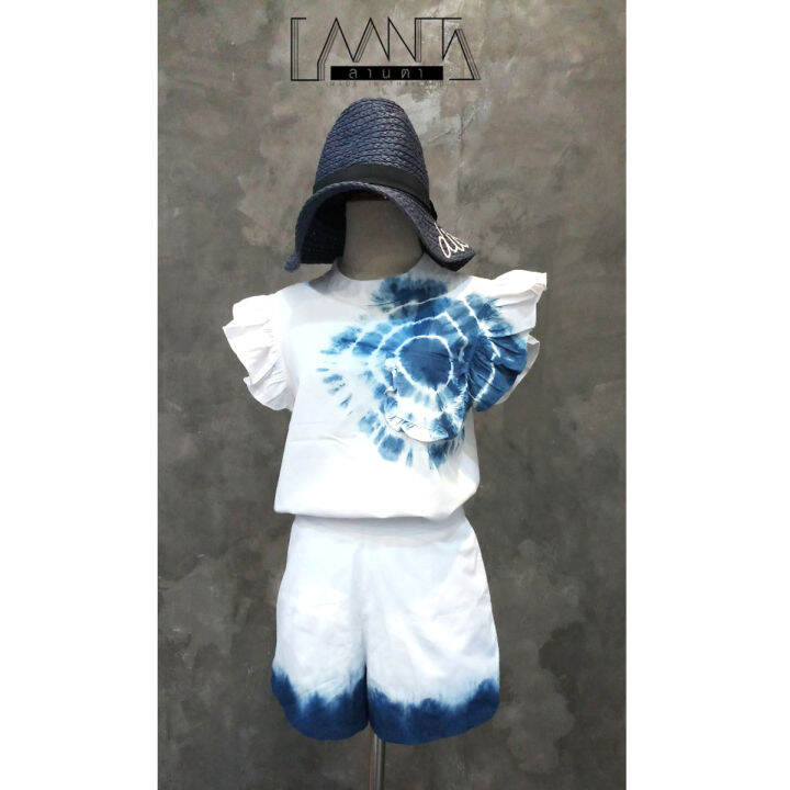 laanta-เสื้อแขนระบาย-มัดย้อมคราม-indigo-tie-dye