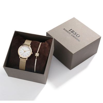 นาฬิกาบางพิเศษแฟชั่นของผู้หญิงแบบเรียบง่าย N ชุดสร้อยข้อมือสแตนเลสสำหรับธุรกิจเรียบง่ายสำหรับผู้หญิงนาฬิกาลายคู่รักตาข่าย
