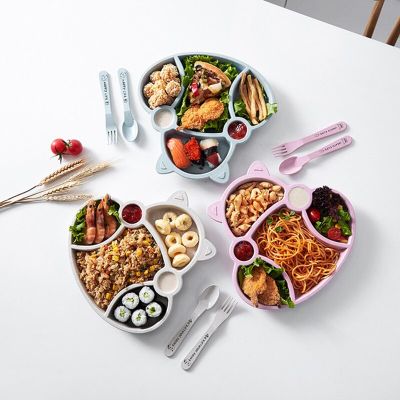 Kid Bowl Dishes set Cartoon Lunch Box Baby Children Noodles Rice Feeding Bowl Plastic Bamboo Fiber Snack Divided Plate Tableware