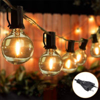 ไฟสตริง string lights G40 แสงอุ่น ไฟสีอบอุ่น ไฟตกแต่ง ไฟปาร์ตี้ ไฟกลางแจ้ง 25 หลอด + 2 หลอดอะไหล่ แผงเซลล์แสงอาทิตย์กันฝนและกันน้ำ หลอดไฟตกแต่งประหยัดพลังงาน