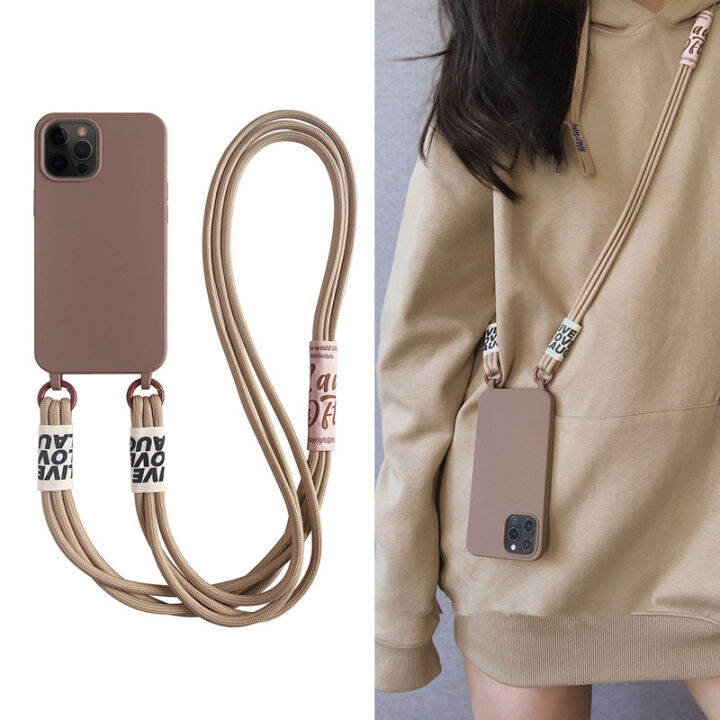 เคสโทรศัพท์-lanyard-แบบเอียงแบบเรียบง่ายสำหรับ-iphone13-ซิลิโคนโทรศัพท์มือถือสีชานมสำหรับ-iphone12-แฟชั่นสีชมพูเอียงกรณีโทรศัพท์สายสะพายสำหรับ-iphone-7-8plus-เคสโทรศัพท์สีดำแฟชั่นเกาหลีสำหรับ-iphone11