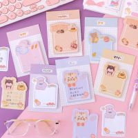 SCHIESSER Kawaii หมี กาวตนเอง สติ๊กเกอร์เครื่องเขียน สมุดจด แมว กระดาษจดบันทึก แผ่นนวด Kawaii Sticky Notes แผ่นบันทึก