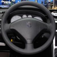 Shining wheat Hand-stitched Black Leather Steering Wheel Cover for Peugeot 307 Car Steering Wheels Accessories