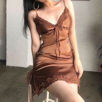 --SY23726﹍﹉ Nightdress private room lace net red beau back sg ice silk jamas womens summer th sectn short bow lace facturer