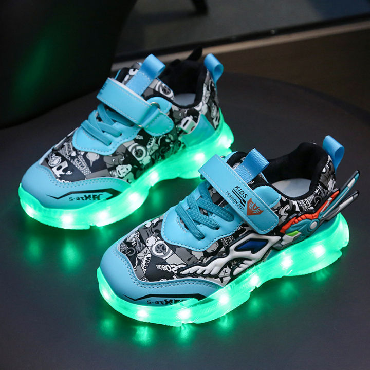 รองเท้าเรืองแสงชาร์จไฟผ่าน-usb-กันน้ำมีสีสัน-รองเท้าบอร์ดนักเรียนรองเท้าเรืองแสงไฟ-led-จะเรืองแสงเดินพร้อมแสง